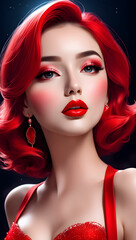 Red lady. Generate AI.