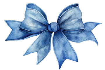 Festive watercolor blue bow isolated on white background. Birthday, party, events