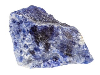 close up of sample of natural stone from geological collection - raw sodalite mineral isolated on...