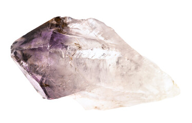 close up of sample of natural stone from geological collection - rough amethyst quartz crystal...