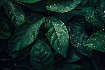 Close-up nature view of palms and monstera and fern leaf background