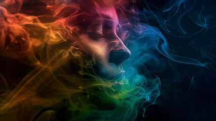 portrait of a woman face with a smoke, abstract woman face in the dark smoke, smoke background