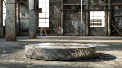 Aged Circular Platform in a Derelict Factory Setting
