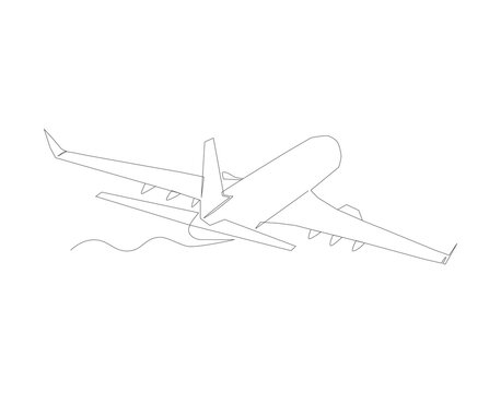 Continuous Line Drawing Of Airplane Flying. One Line Of Plane Transportation. Airplane Continuous Line Art. Editable Outline.