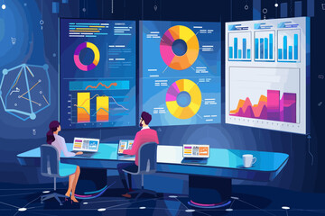 Comprehensive Business Strategy and Analytics: Team Analyzing Data and Market Trends for Effective Planning - A Detailed Concept for Corporate Presentations and Web Banners