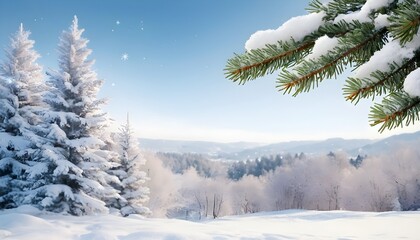winter landscape with christmas tree branches background