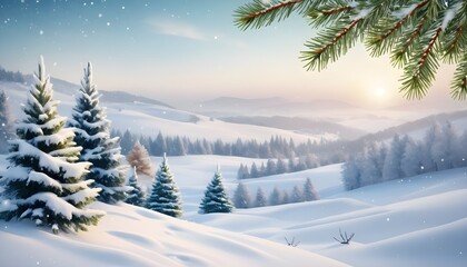 Fototapeta na wymiar winter landscape with christmas tree branches background