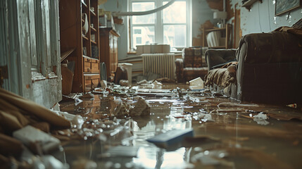 Home Interior After Flood Damage - obrazy, fototapety, plakaty