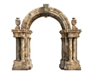Ancient roman aqueduct on white transparent background