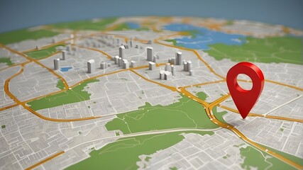 Travel location on a 3D map. Map locater mark, location pin, or navigation symbol sign with search...