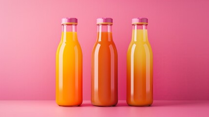 Three colorful glass juice bottle for mock-up template