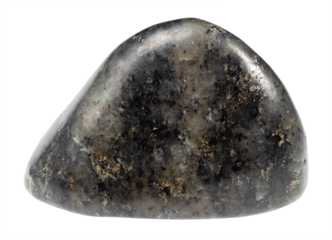 close up of sample of natural stone from geological collection - tumbled diorite mineral isolated on white background from Karelia