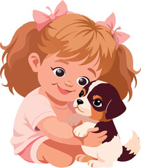 Little girl embracing her pet dog with love-