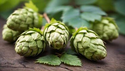 Common hop cones with leaves - obrazy, fototapety, plakaty