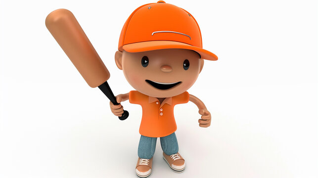 friendly 3d Cricket player character with bat on white background