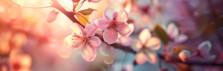 beautiful cherry blooming branch in sun light
