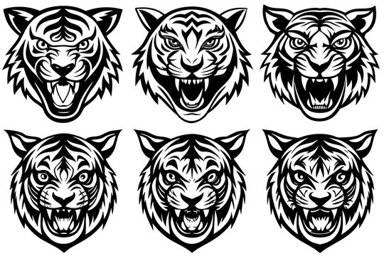  tiger-head-logo-6-set-group-vector-illustration