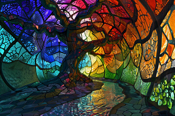 fusion art abstract colorful vivid artwork nature tree elegant unique design wallpaper seamless background contemporary fine art