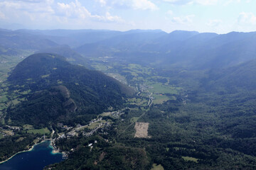 Fototapeta premium view while paragliding over Lake Bohinj, Slovenia
