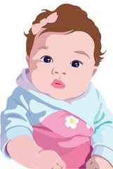 Fototapeta premium Adorable illustrated baby with expressive eyes
