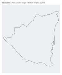 Nicaragua plain country map. Medium Details. Outline style. Shape of Nicaragua. Vector illustration.