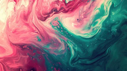 Fotobehang The abstract picture of the two colours between pink and green colour that has been mixing with each other in the form of the ink or liquid to become beautifully view of this abstract picture. AIGX01. © Summit Art Creations
