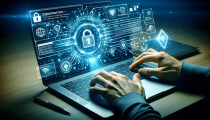 Fototapeta premium Online payment on a laptop with a secure, encrypted connection.