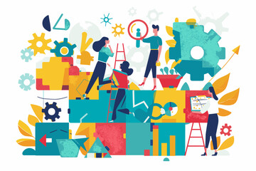 Dynamic Business Strategy and Marketing Vision, Corporate Teamwork and Planning, Consulting Services Concept, Vector Illustration for Web and Print - obrazy, fototapety, plakaty