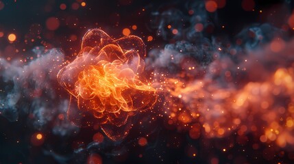 Fototapeta na wymiar Real-time simulation of atomic reactions unfolding, captured in HD resolution on a grand scale screen