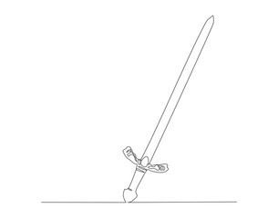 Continuous Line Drawing Of Sword. One Line Of Sword. Blade Continuous Line Art. Editable Outline.