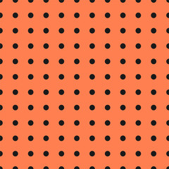 Black on coral seamless pattern with dots. Dotted repeating texture in a row. Background
