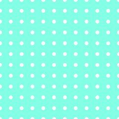 White on turquoise seamless pattern with dots. Dotted repeating texture in a row. Background