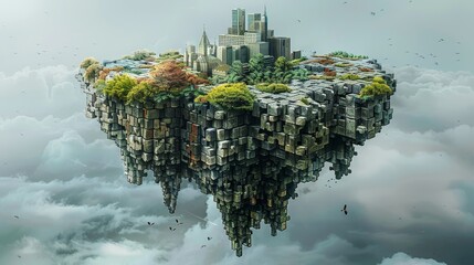 Solution: A floating island made entirely of interconnected jigsaw pieces