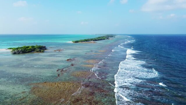 Drone view of the dream beaches of the Maldives islands.