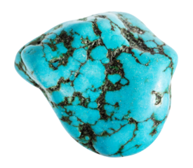 close up of sample of natural stone from geological collection - tumbled turquenite mineral isolated on white background