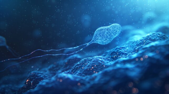 Single sperm approaches an egg, life's genesis.