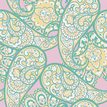 Vector seamless paisley pattern. Vintage flowers background. Decorative ornament backdrop for fabric, textile, wrapping paper, card, invitation, wallpaper, web design