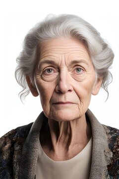 Portraits of an old woman on a white background