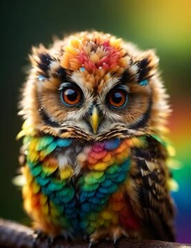 close up of a colorful owl