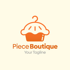Illustration Vector Graphic Logo of Piece Boutique. Merging Concepts of a Hanger Fashion and Pie Cake Shape. Good for Fashion Industry, Business Laundry, Boutique, Garment, Tailor and etc