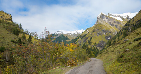 beautiful Oytal valley hiking route, alpine landscape Oberstdorf in autumn