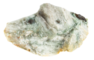 close up of sample of natural stone from geological collection - unpolished trass chernomorite mineral isolated on white background from Crimea