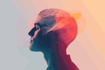 Emotional Intelligence - Man Connecting Heart and Brain, Balancing Feelings with Logical Thinking, Self-Control and Empathy Concept - obrazy, fototapety, plakaty