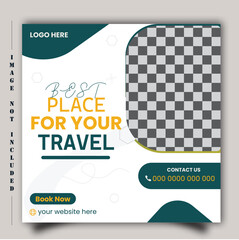 Travel social media post square banner template for Travelling agency business offer promotion. 