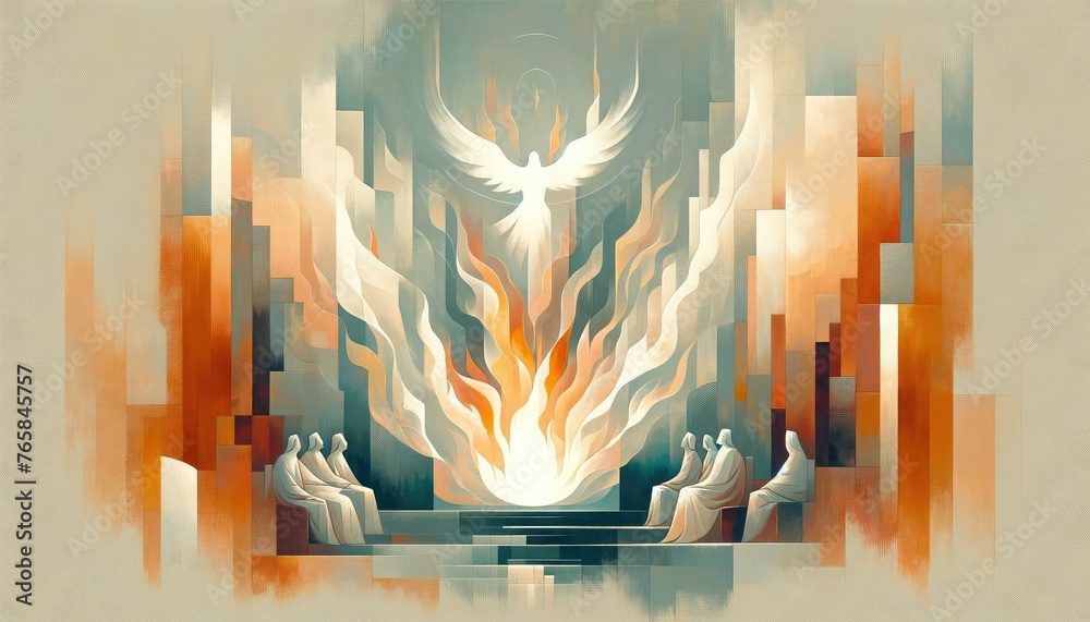 Sticker pentecost. the descent of the holy spirit on the apostles. digital illustration.