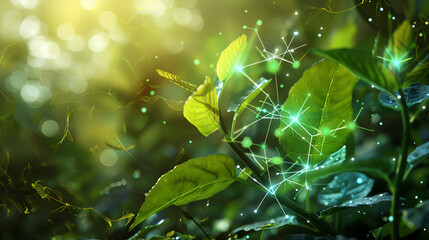 plant's leaves green , spark of light , photosynthesis , 

 - obrazy, fototapety, plakaty