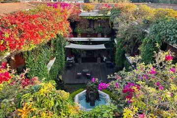 view of the courtyard from the roof terrace in Guatemala