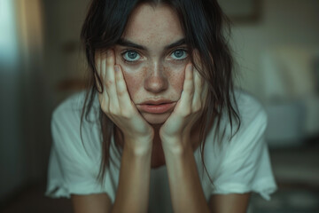 Woman feels fear.Mental health, violence,suffering,