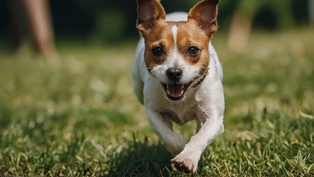 Jack Russell running a cone mouth