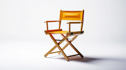 A wooden chair with a brown leather seat and back. The chair is empty and sitting on a white background